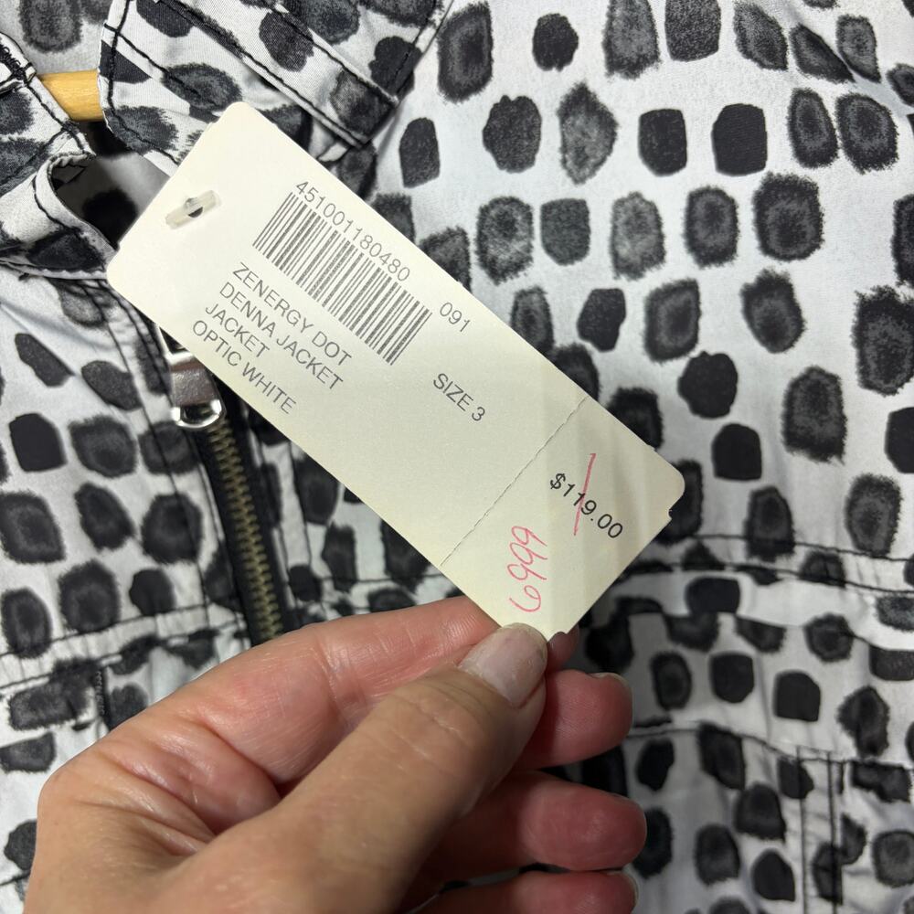 Zenergy NWT Chico's Jacket Black White Dot Denna Rain Casual Sporty Zip 3 $119 - Picture 9 of 9